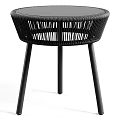 Woven Rattan Coffee Table with Slim Black Metal Legs Modern Style