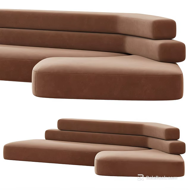 Modern Brown Upholstered Modular Sectional Sofa With Comfortable Seats And Armrests 3d model 