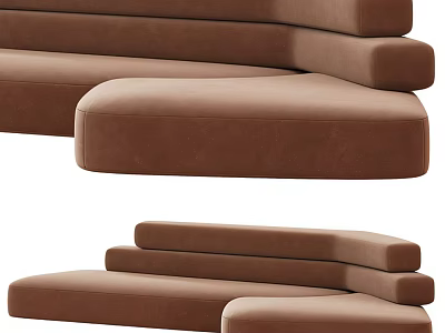 Modern Brown Upholstered Modular Sectional Sofa With Comfortable Seats And Armrests 3d model