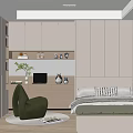 Tatami Bedroom with Modern Minimalist Style Storage Cabinets Green Chair and Window Decoration