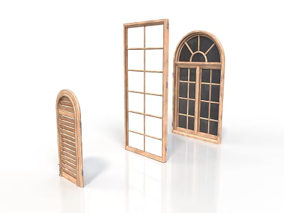 Wooden Furniture Window Door Frames Featuring Different Grid And Arch Designs 3d model