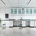 Modern Laboratory Interior Design With White Cabinets Glass Doors And Stools
