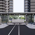 Modern gate residential area main entrance gate sentry box car block 3d model