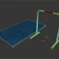 Home Gym Equipment Setup With Blue Exercise Mat Yellow Parallel Bars And Push Up Bars 3d model