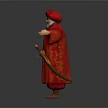 Man With Red Turban Red Robe White Beard And Gold Belt On Gray Background