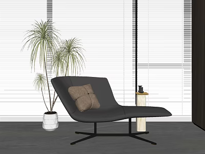 Modern Black Chaise Lounge With Pillow Palm Plant And Window Blinds 3d model