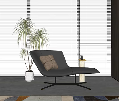 Modern Black Chaise Lounge With Pillow Palm Plant And Window Blinds 3d model