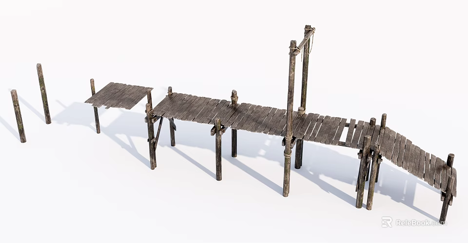 Old Wooden Pathway Structure With Weathered Planks And Support Posts 3d model