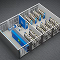 Aerial View of Office Interior Layout With Blue Partitions And Neatly Arranged Desks