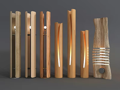 Modern Wooden Floor Lamps With Various Designs And Warm Illumination 3d model