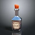 Shiny Silver Rum Bottle With Orange Cork Stopper And Vintage Label