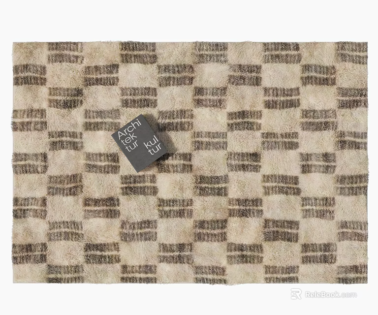 Woven Geometric Pattern Square Area Rug in Beige and Brown Tones 3d model 