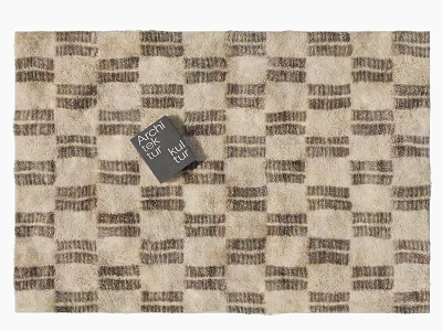 Woven Geometric Pattern Square Area Rug in Beige and Brown Tones 3d model