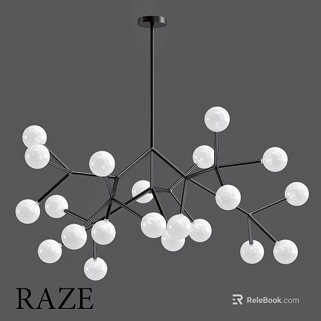 Modern Branch Like Chandelier With Black Metal Frame And White Spherical Bulbs 3d model 