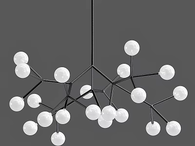 Modern Branch Like Chandelier With Black Metal Frame And White Spherical Bulbs 3d model