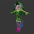 Young Girl In Frog Themed Hoodie With Braided Pigtails Backpack Open Arms