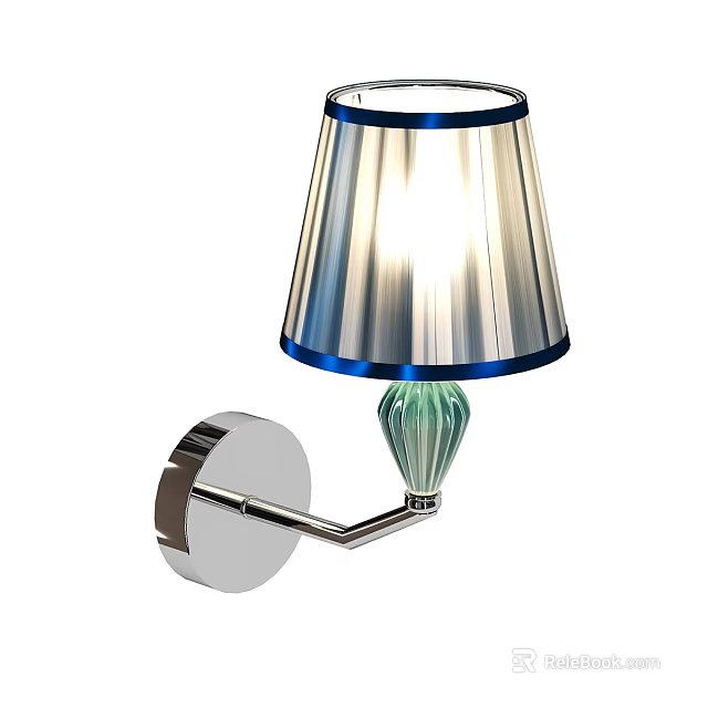 Modern Wall Lamp With Silver Base Green Glass Decoration Striped Lampshade And Blue Trim 3d model 