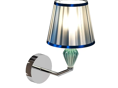 Modern Wall Lamp With Silver Base Green Glass Decoration Striped Lampshade And Blue Trim 3d model