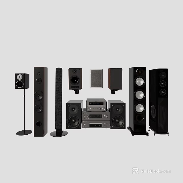 Modern Home Audio Speakers Featuring Floor Standing Bookshelf And System Components For Home Use 3d model 