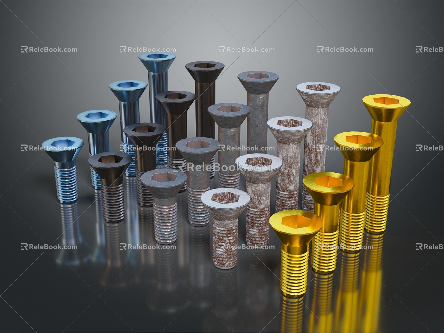 Screw Nut Pan Head Screw Round Head Screw Cylindrical Head Screw Countersunk Head Screw Flat Head Screw 3d model