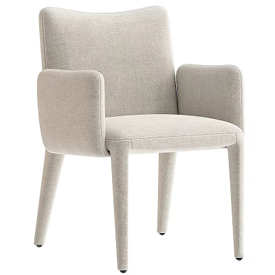 Modern Light Gray Upholstered Dining Chair With Armrests And Sleek Legs 3d model
