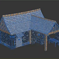 Traditional Stone Building With Gray Slate Roof And Wooden Support Beams