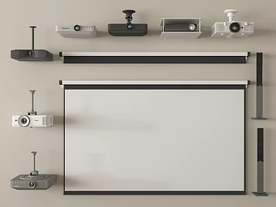 Modern Projection Monitoring Setup With Multiple Projectors Projection Screen And Mounting Brackets 3d model