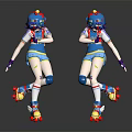 Vibrant Game Character In Blue Outfit With Roller Skates Helmet And Colorful Accents