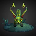Fantasy Green Game and Movie Character With Glowing Eyes Long Ears on Grass Platform
