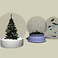 Festive Decorative Ornament Set With Christmas Tree Snow Globe And Butterfly Glass Dome Bases
