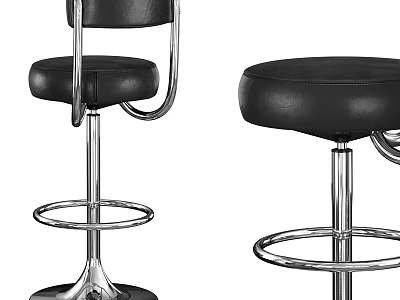 Stylish Black Leather Bar Stools With Metal Frame And Footrest Ring 3d model