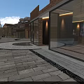 Traditional Modern Commercial Street Featuring Storefronts Decorative Paving And Scenic Pedestrian Walkway