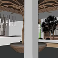 Modern Hotel Lobby Interior With Large Decorative Tree Chandeliers Reception Desk And Green Plants