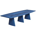 Blue Long Dining Table With Modern Design And Unique Triangular Legs 3d model