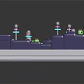 Cartoon 3D Scene With Checkerboard Layout Purple Blocks Green Cacti And Colorful Towers