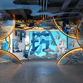Art Installation With Curved Blue And Gold Decorations And Illuminated Patterns 3d model