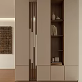 Modern Bathroom Interior Design With Wooden Partition Storage Shelves And Decorative Vases