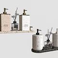 Modern Stylish Bathroom Accessories With Speckled Soap Dispensers Diffuser Bottles And Tray