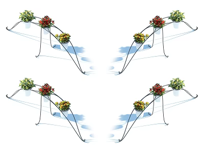 Garden Ornaments With Colorful Red Yellow Green Blooms On Metal Stand Decor 3d model