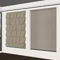 Beige Pleated Curtains And Gray Roller Blinds With Linen Texture Tree Shadows In Room Interior Design