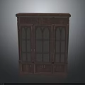Vintage Dark Red Wooden Bookcase With Glass Doors And Bottom Drawers
