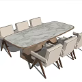 Modern Oval Dining Table Set With Marble Top And White Upholstered Chairs 3d model