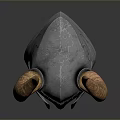 Horned Warrior Helmet With Silver Metal Surface And Brown Curved Horns