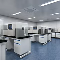 Modern Laboratory Interior With White Equipment Blue Line Workbenches And Instruments 3d model