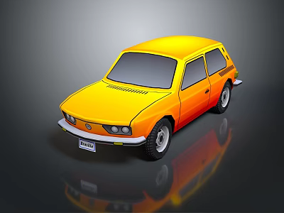 Yellow Vintage Small Car With Shiny Exterior And Reflective Surface Design 3d model