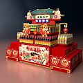 Red Multi Tiered Retail Display Stand For Festive Beverage Promotion With Decorative Elements 3d model