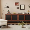 Modern Wooden Entryway Cabinet Sideboard Interior With Storage Plants And Framed Art