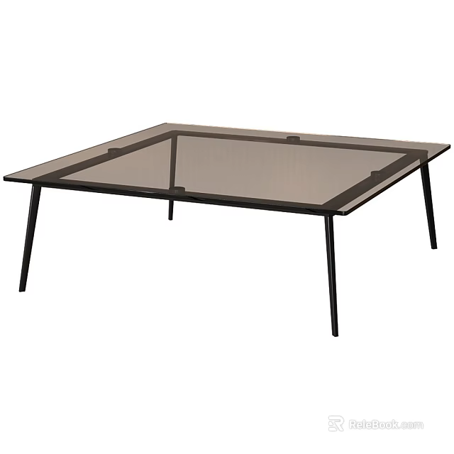 Sleek Modern Coffee Table With Transparent Glass Top And Black Metal Legs 3d model 