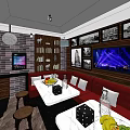 KTV Interior With Red Sofas White Long Table Fruit Platter And Large Screen TVs 3d model
