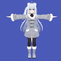 Anime Game Character With Cat Ears Long Hair Gray Coat And Blue Background